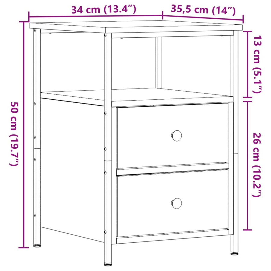 Nachtkastjes 2 st 34x35,5x50 cm bewerkt hout oud houtkleurig