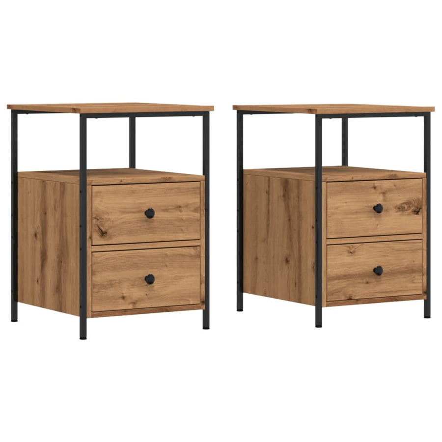 Nachtkastjes 2 st 34x35,5x50 cm bewerkt hout artisanaal eiken