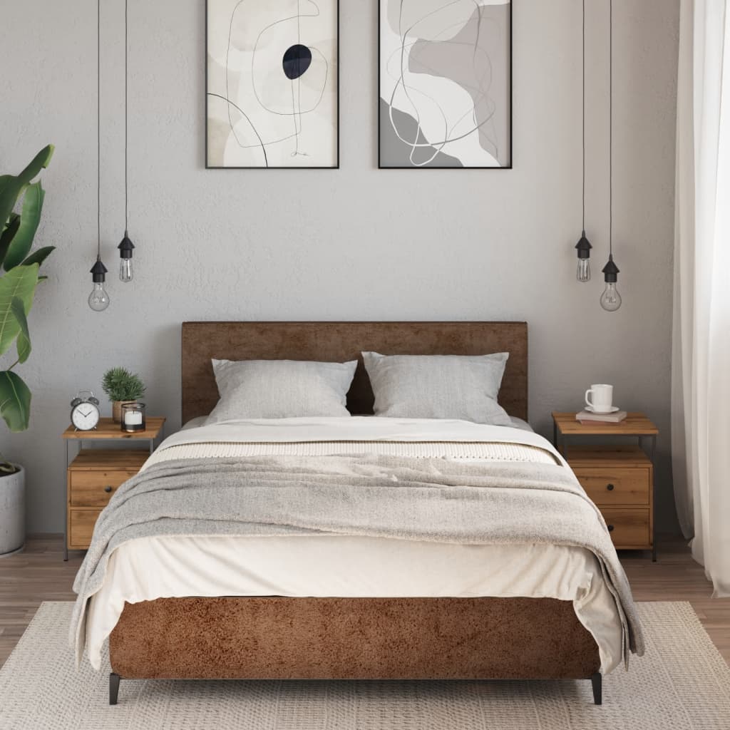 Nachtkastjes 2 st 34x35,5x50 cm bewerkt hout artisanaal eiken