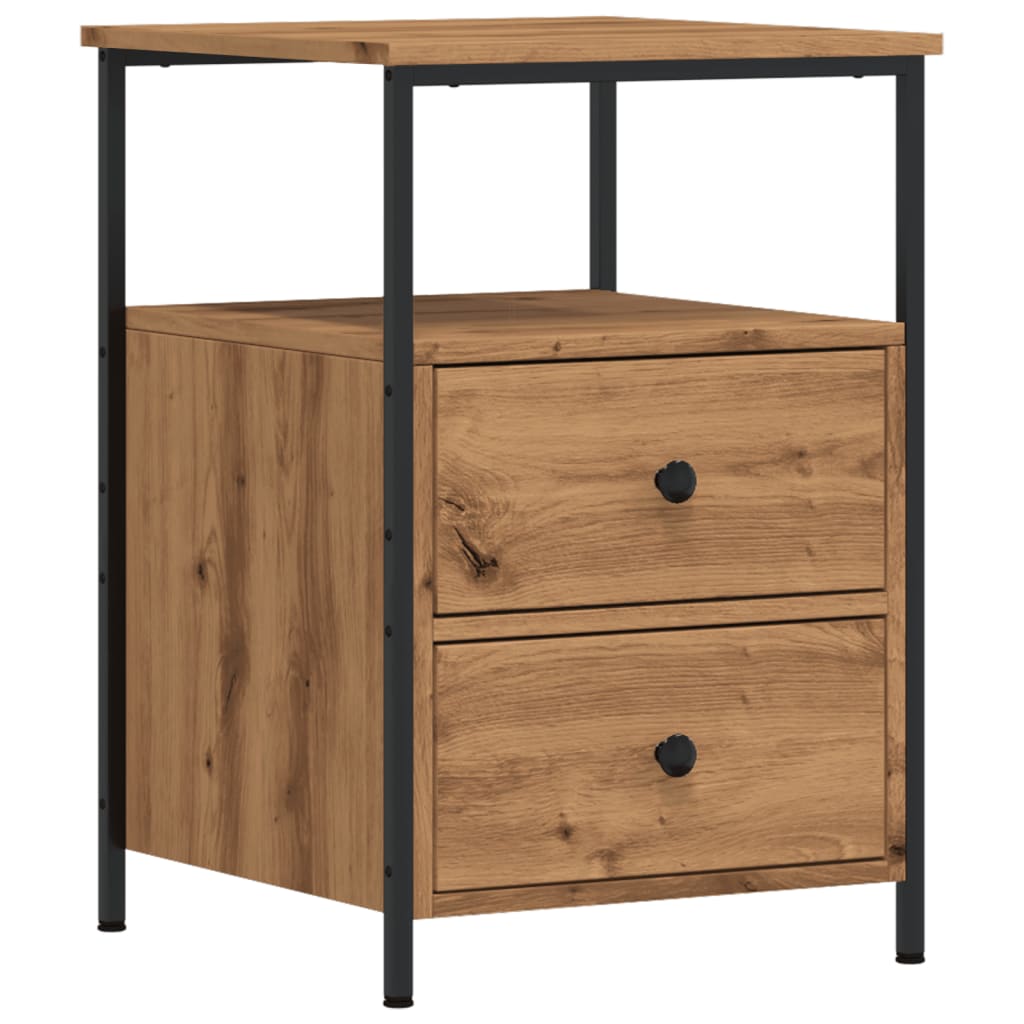 Nachtkastjes 2 st 34x35,5x50 cm bewerkt hout artisanaal eiken