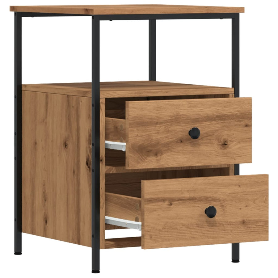 Nachtkastjes 2 st 34x35,5x50 cm bewerkt hout artisanaal eiken