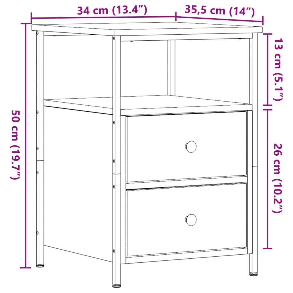 Nachtkastjes 2 st 34x35,5x50 cm bewerkt hout artisanaal eiken