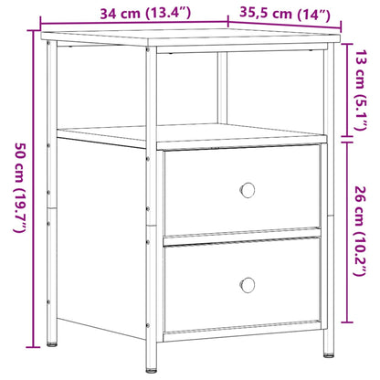Nachtkastjes 2 st 34x35,5x50 cm bewerkt hout artisanaal eiken
