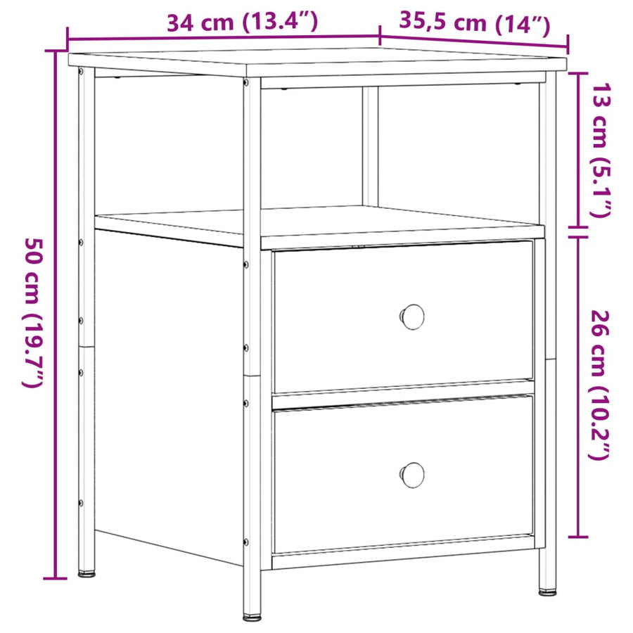 Nachtkastjes 2 st 34x35,5x50 cm bewerkt hout artisanaal eiken