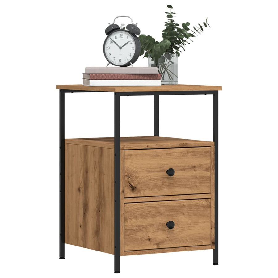 Nachtkastjes 2 st 34x35,5x50 cm bewerkt hout artisanaal eiken