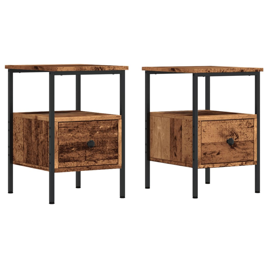 Nachtkastjes 2 st 34x36x50 cm bewerkt hout oud houtkleurig