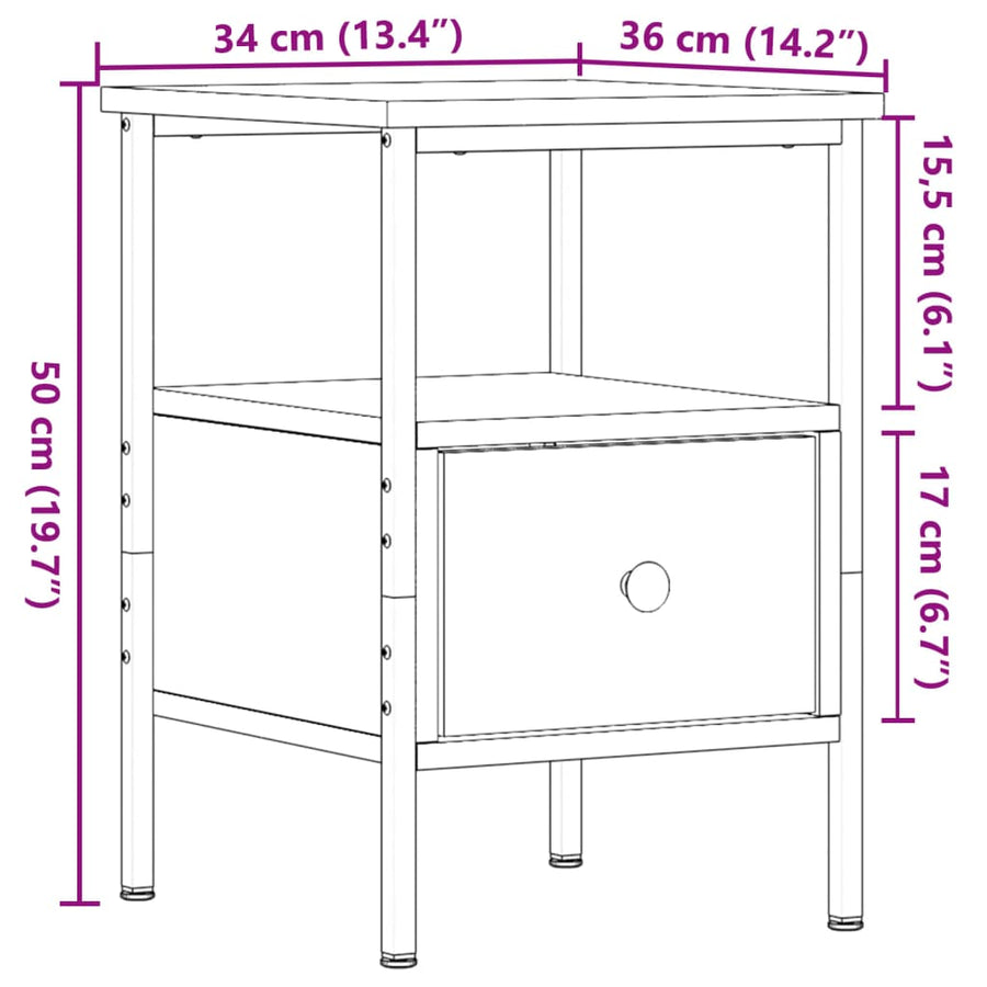 Nachtkastjes 2 st 34x36x50 cm bewerkt hout oud houtkleurig