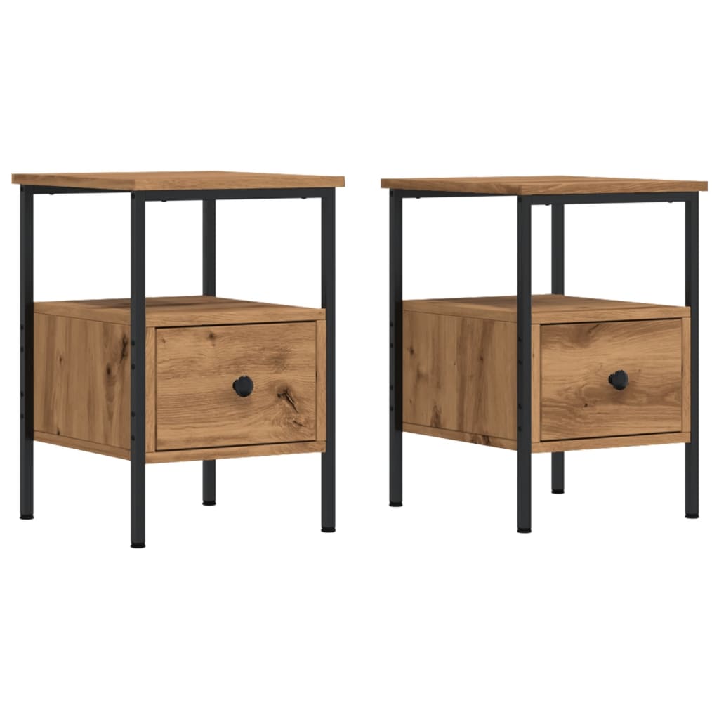 Nachtkastjes 2 st 34x36x50cm bewerkt hout artisanaal eikenkleur