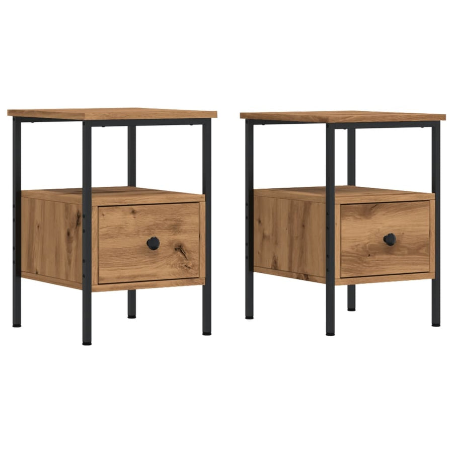 Nachtkastjes 2 st 34x36x50cm bewerkt hout artisanaal eikenkleur