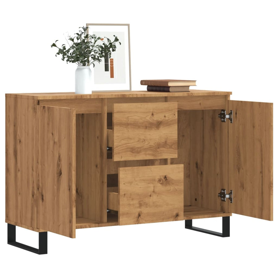 Dressoir 104x35x70 cm bewerkt hout artisanaal eikenkleurig