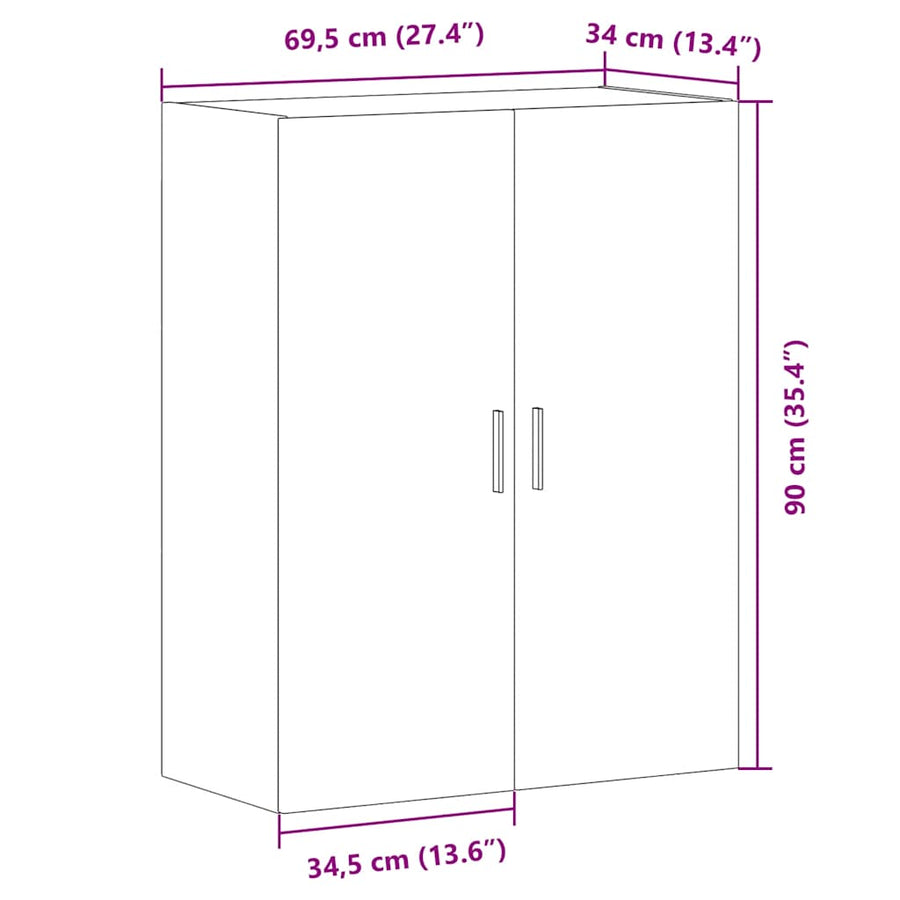 Wandkast 69,5x34x90 cm oud houtkleurig