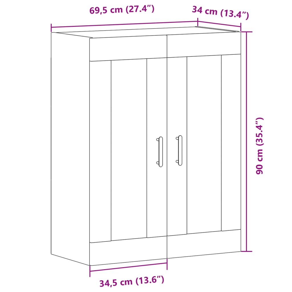 Wandkast 69,5x34x90 cm bewerkt hout artisanaal eikenkleurig