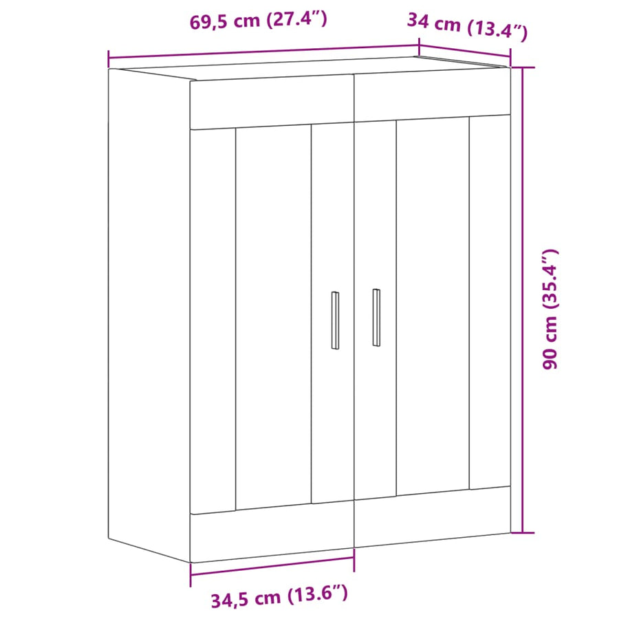 Wandkast 69,5x34x90 cm bewerkt hout oud houtkleurig
