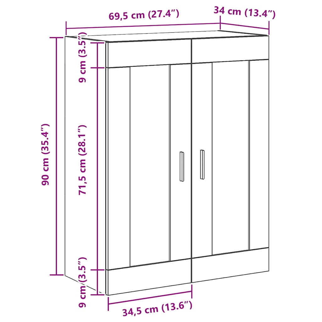 Wandkast 69,5x34x90 cm bewerkt hout artisanaal eikenkleur