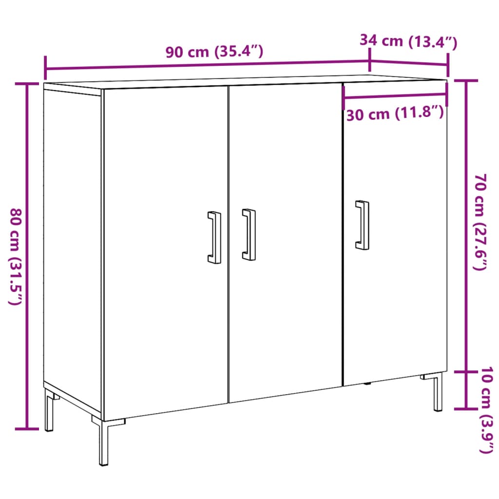 Dressoir 90x34x80 cm bewerkt hout oud houtkleurig