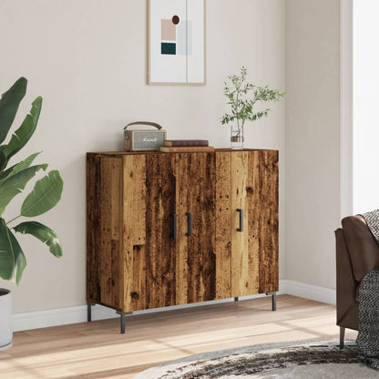 Dressoir 90x34x80 cm bewerkt hout oud houtkleurig