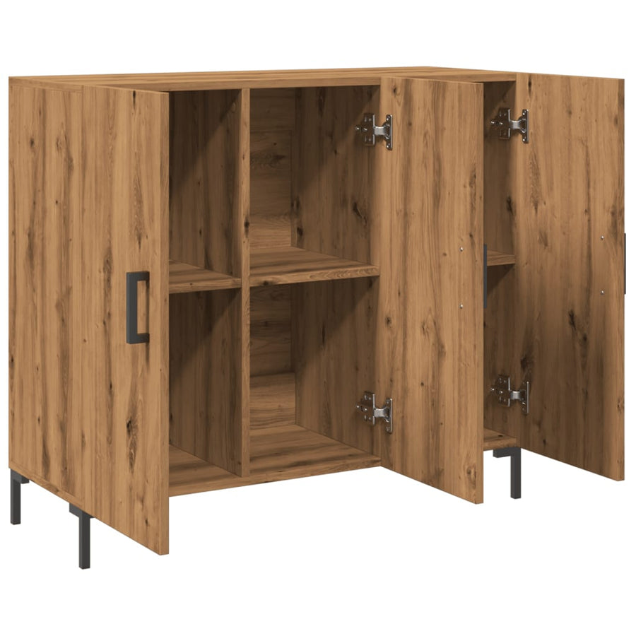 Dressoir 90x34x80 cm bewerkt hout artisanaal eikenkleurig