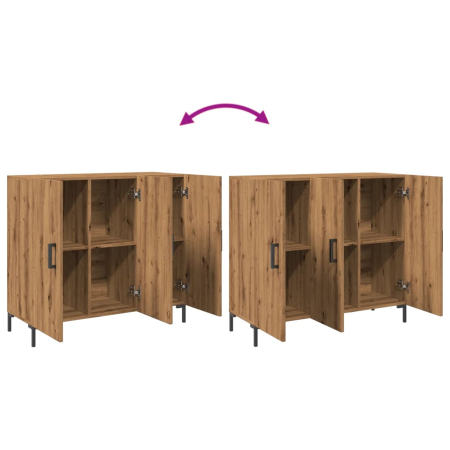 Dressoir 90x34x80 cm bewerkt hout artisanaal eikenkleurig