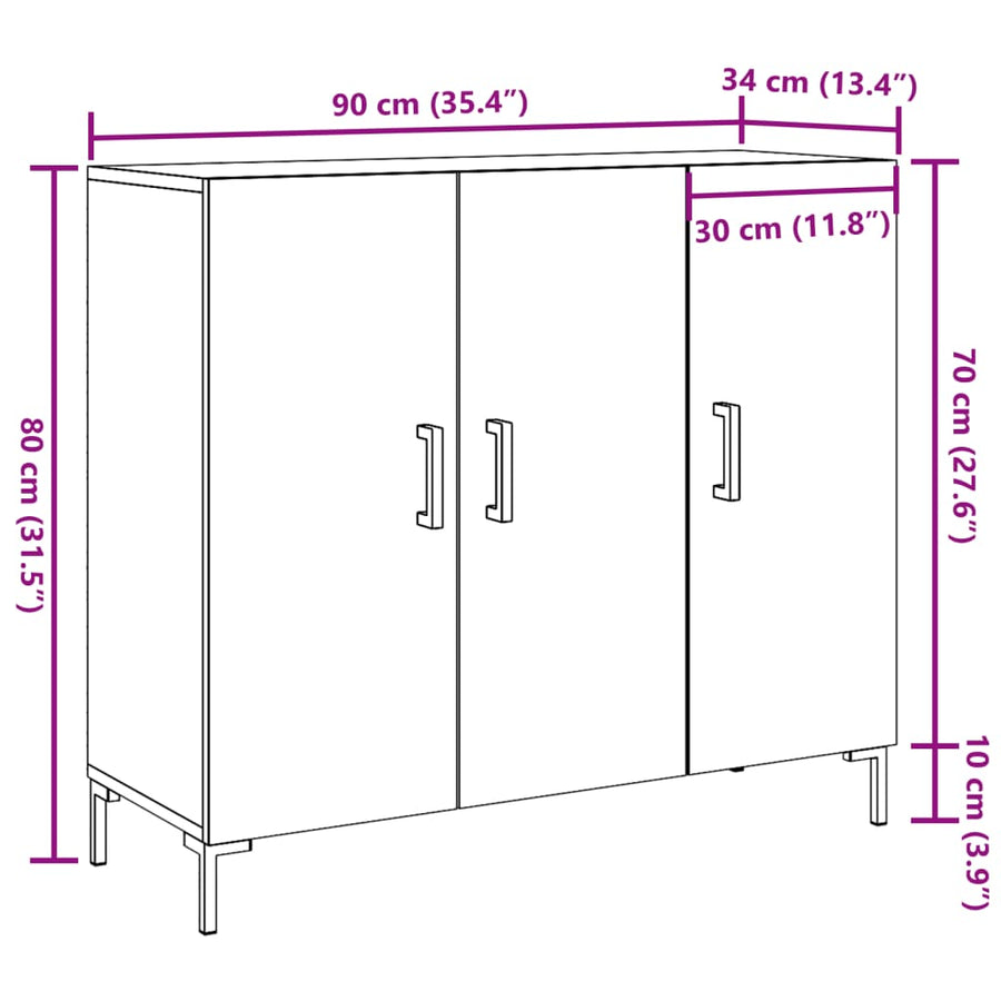 Dressoir 90x34x80 cm bewerkt hout artisanaal eikenkleurig