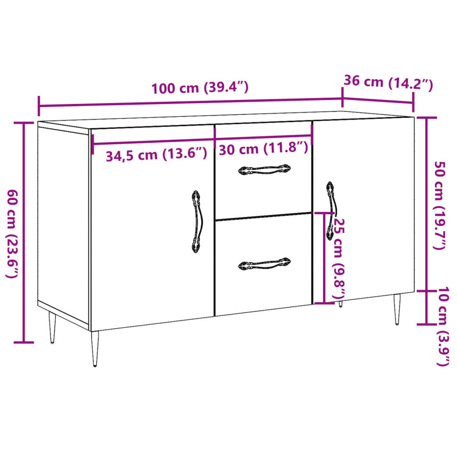Dressoir 100x36x60 cm bewerkt hout oud houtkleurig