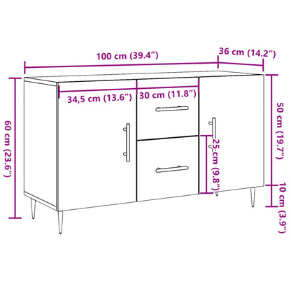 Dressoir 100x36x60 cm bewerkt hout oud houtkleurig