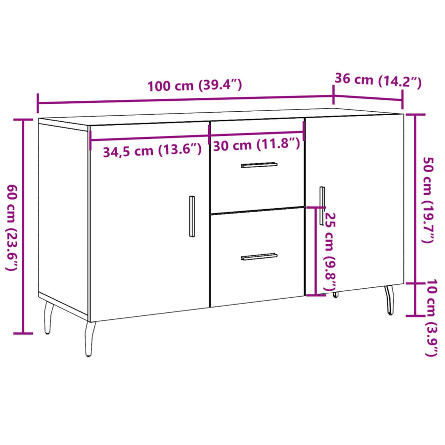 Dressoir 100x36x60 cm bewerkt hout artisanaal eikenkleurig