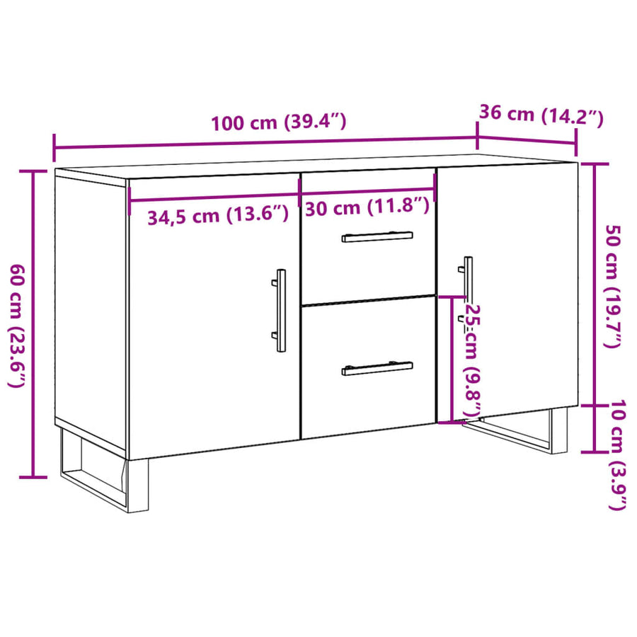 Dressoir 100x36x60 cm bewerkt hout artisanaal eikenkleurig