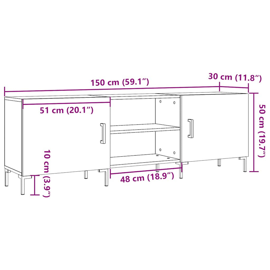 Tv-meubel 150x30x50 cm bewerkt hout oud houtkleurig