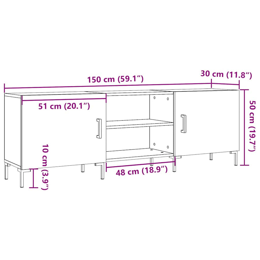 Tv-meubel 150x30x50 cm bewerkt hout artisanaal eikenkleurig