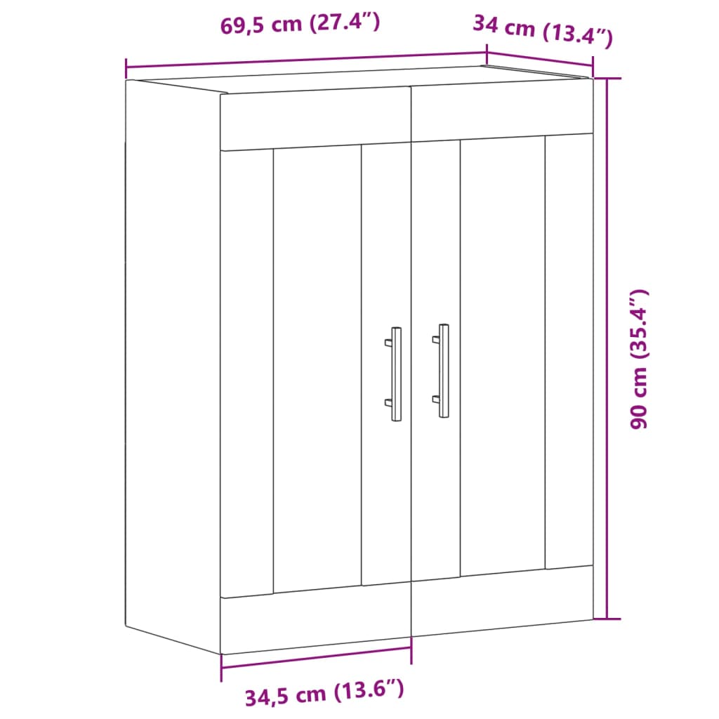 Dressoir 69,5x34x90 cm bewerkt hout oud houtkleurig