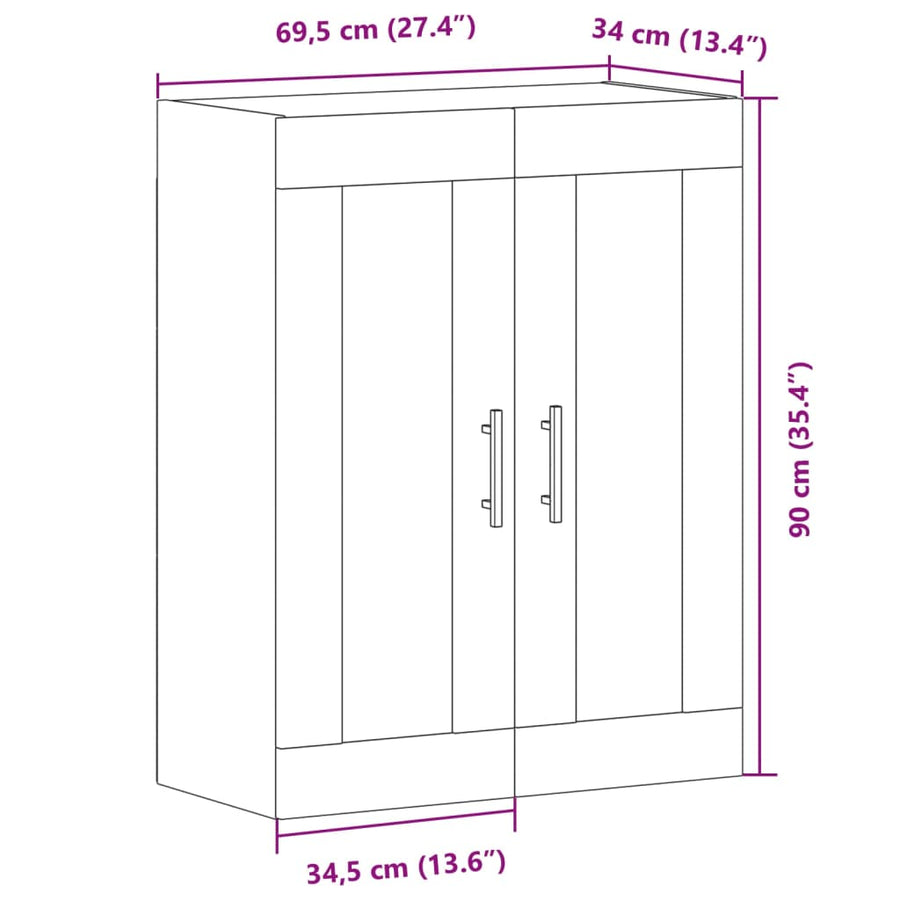 Dressoir 69,5x34x90 cm bewerkt hout oud houtkleurig