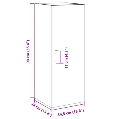 Wandkast 34,5x34x90 cm bewerkt hout artisanaal eikenkleur