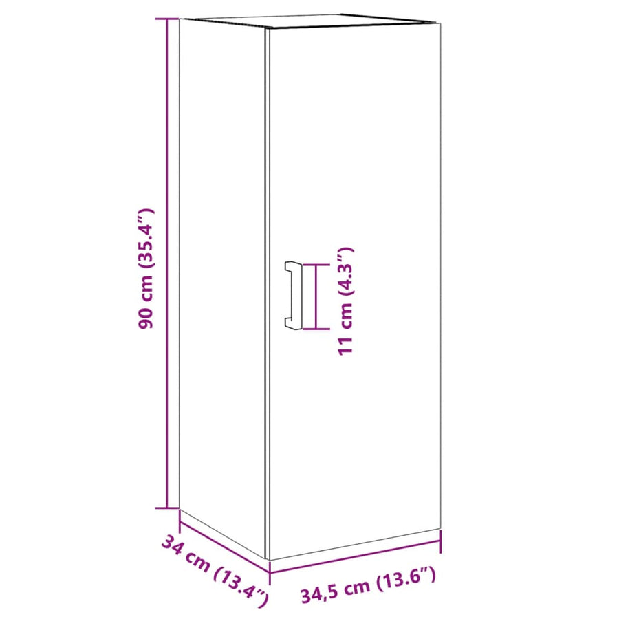 Wandkast 34,5x34x90 cm bewerkt hout artisanaal eikenkleur