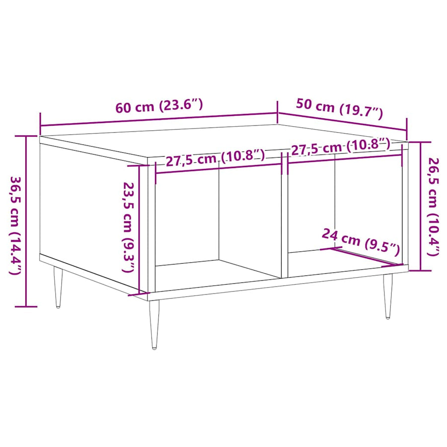 Salontafel 60x50x36,5 cm bewerkt hout oud houtkleurig