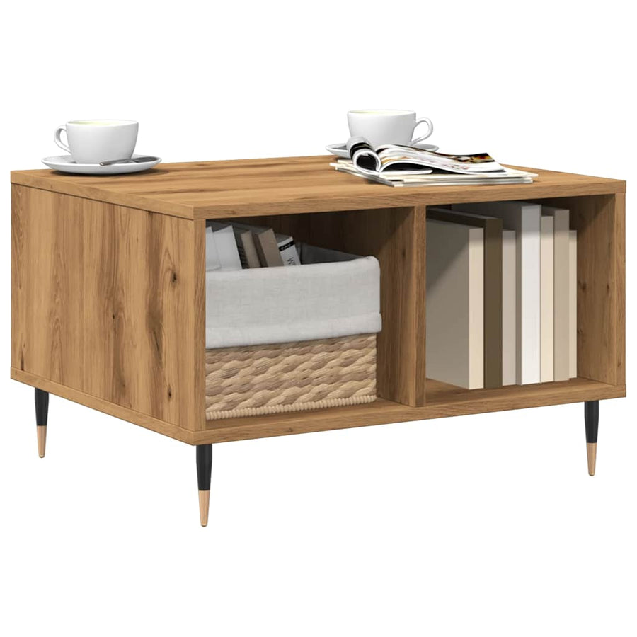 Salontafel 60x50x36,5 cm bewerkt hout artisanaal eikenkleur