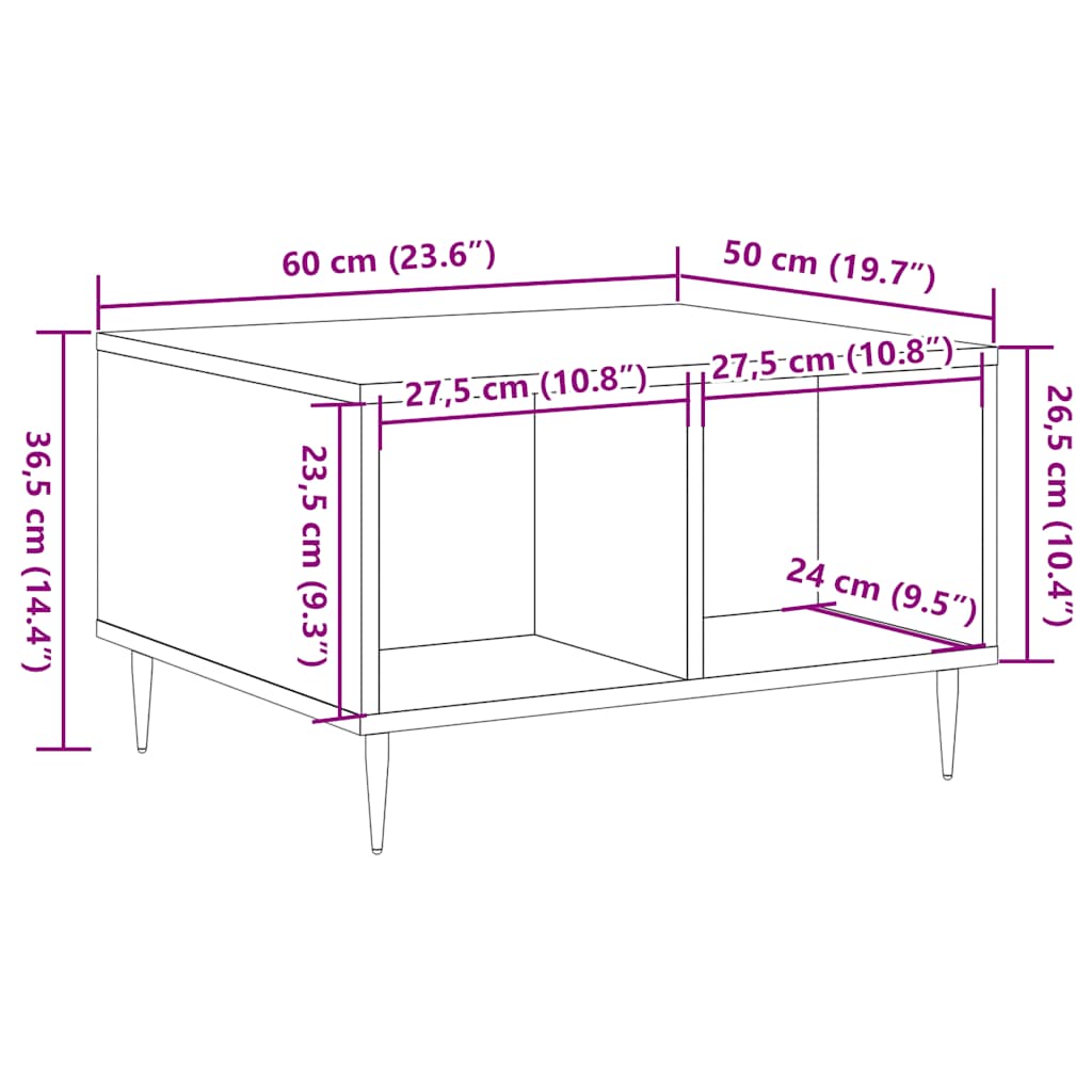 Salontafel 60x50x36,5 cm bewerkt hout artisanaal eikenkleur