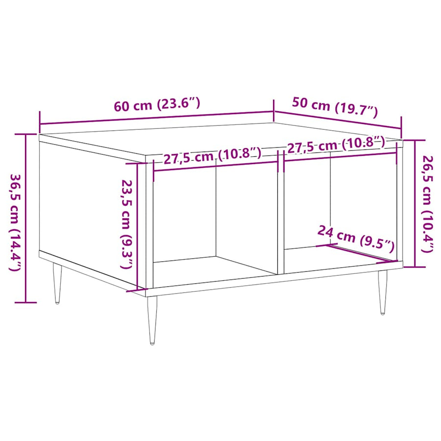Salontafel 60x50x36,5 cm bewerkt hout artisanaal eikenkleur