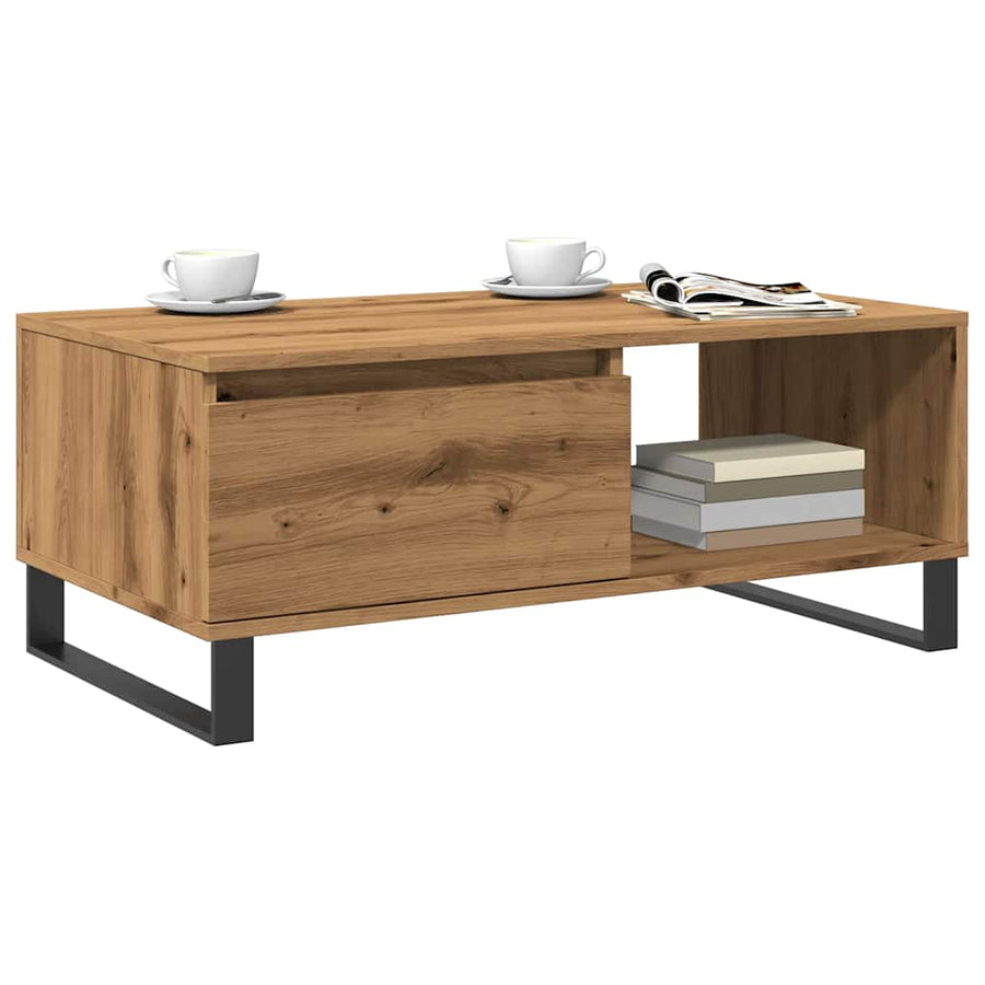 Salontafel 90x50x36,5 cm bewerkt hout artisanaal eikenkleurig