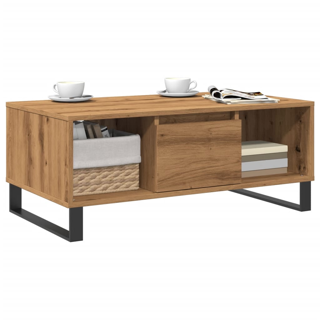 Salontafel 90x50x36,5 cm bewerkt hout artisanaal eikenkleurig