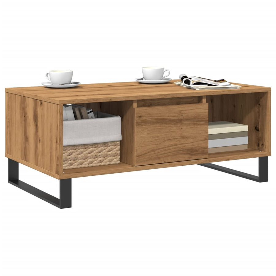 Salontafel 90x50x36,5 cm bewerkt hout artisanaal eikenkleurig