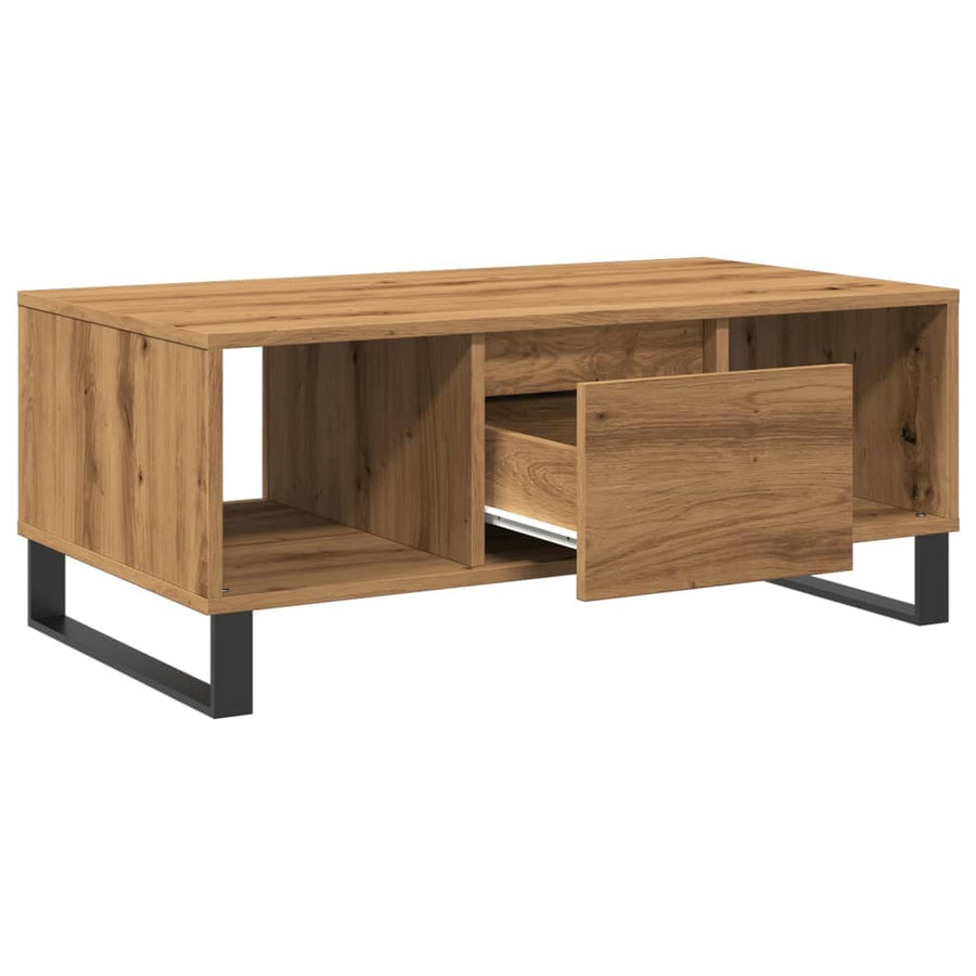 Salontafel 90x50x36,5 cm bewerkt hout artisanaal eikenkleurig
