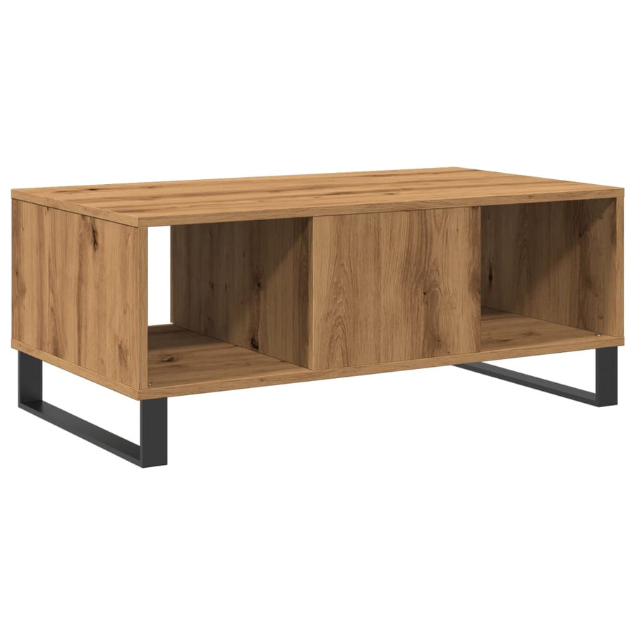 Salontafel 90x50x36,5 cm bewerkt hout artisanaal eikenkleurig
