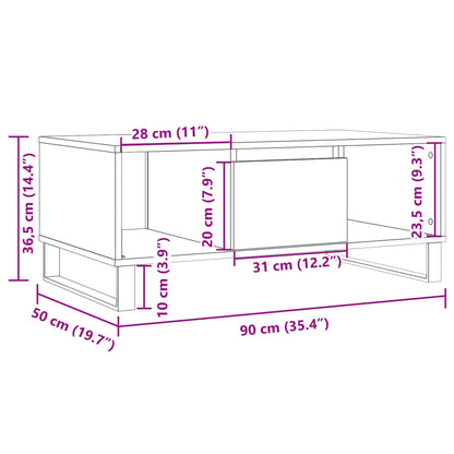 Salontafel 90x50x36,5 cm bewerkt hout artisanaal eikenkleurig