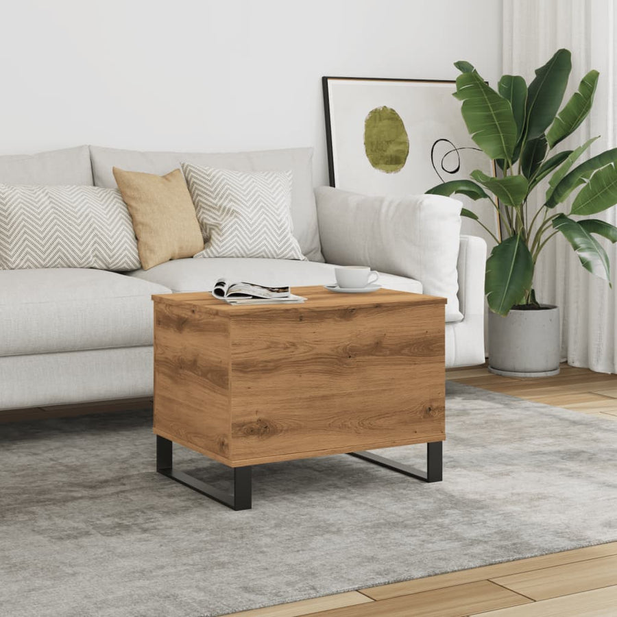 Salontafel 60x44,5x45 cm bewerkt hout artisanaal eikenkleurig
