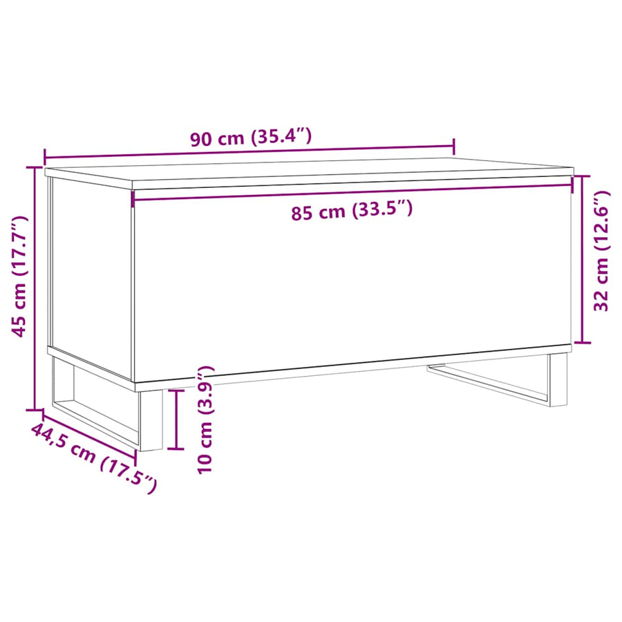 Salontafel 90x44,5x45 cm bewerkt hout artisanaal eikenkleurig