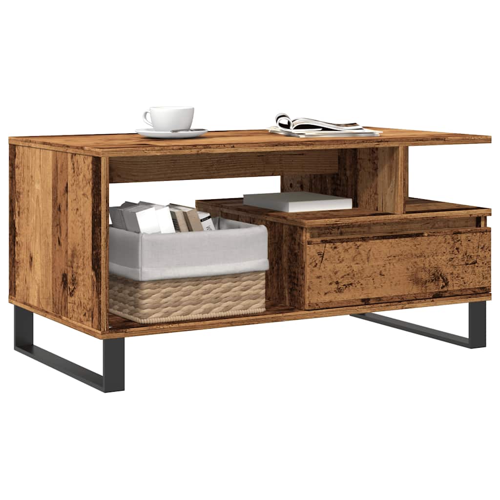Salontafel 90x49x45 cm bewerkt hout oud houtkleurig