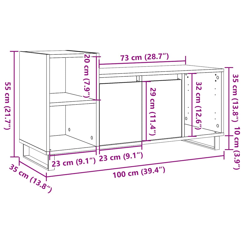 Tv-meubel 100x35x55 cm bewerkt hout artisanaal eikenkleur