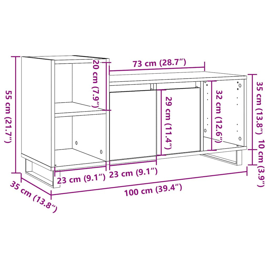 Tv-meubel 100x35x55 cm bewerkt hout artisanaal eikenkleur