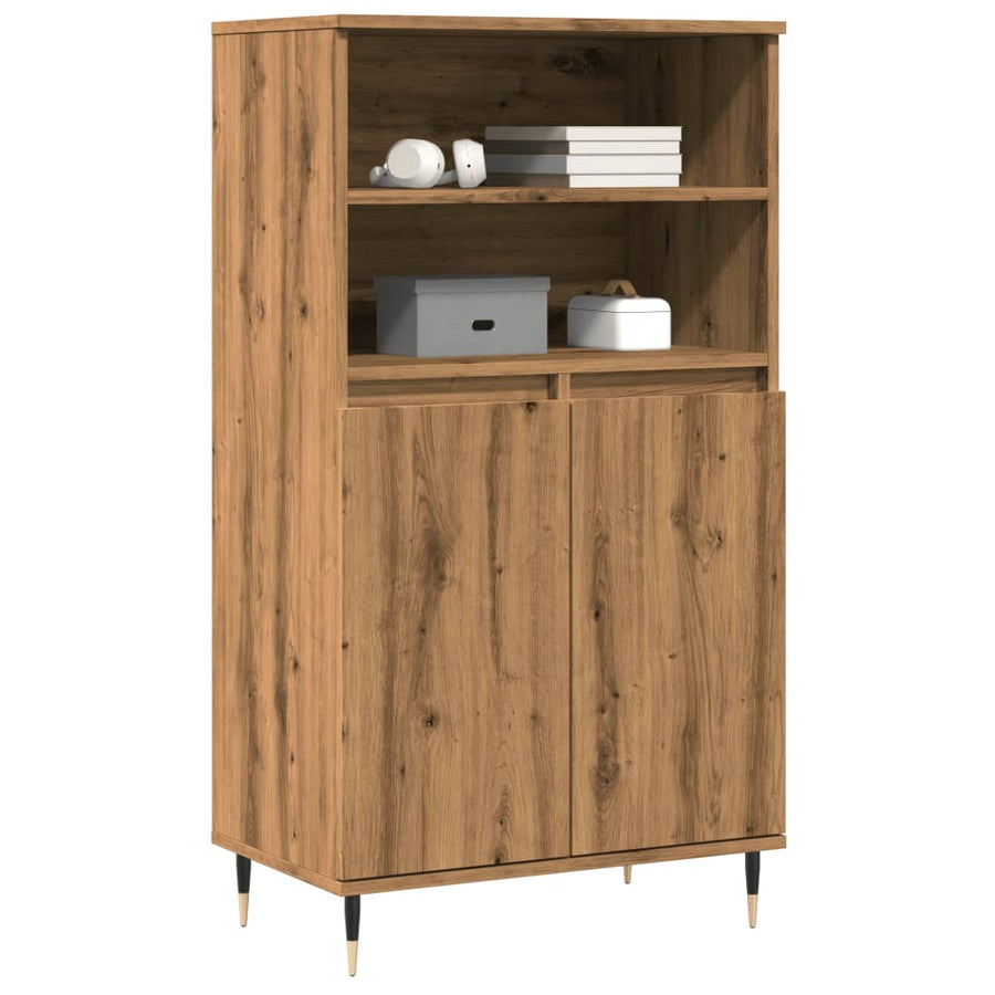 Hoge kast 60x36x110 cm bewerkt hout artisanaal eikenkleurig