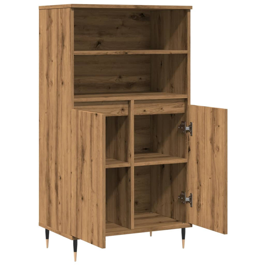 Hoge kast 60x36x110 cm bewerkt hout artisanaal eikenkleurig
